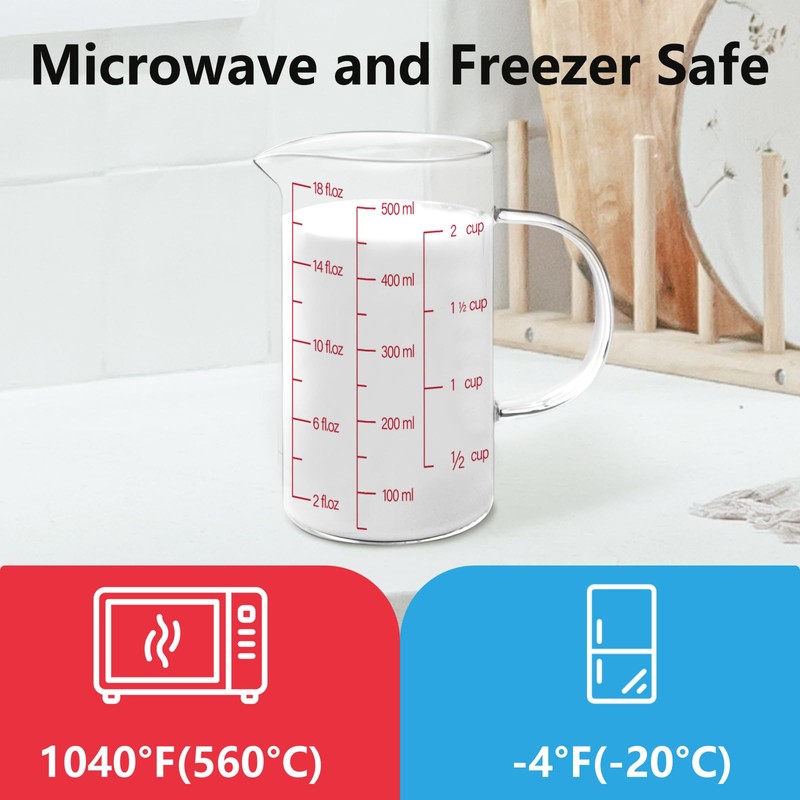 Luvan 18OZ/500ML Glass Measuring Cup, 2 Cup Glass Measuring Cups
