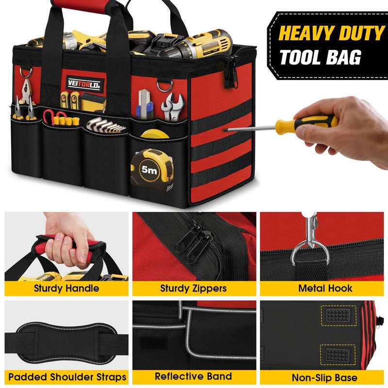 16-Inch Heavy Duty Tool Bag, 19-Pockets Tool Box Organizer, Portable