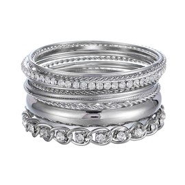 Ensoul Twisted Multiple Metal Bracelets & Bangles Set For Women 12Pcs/Set W/Clear Rhinestones