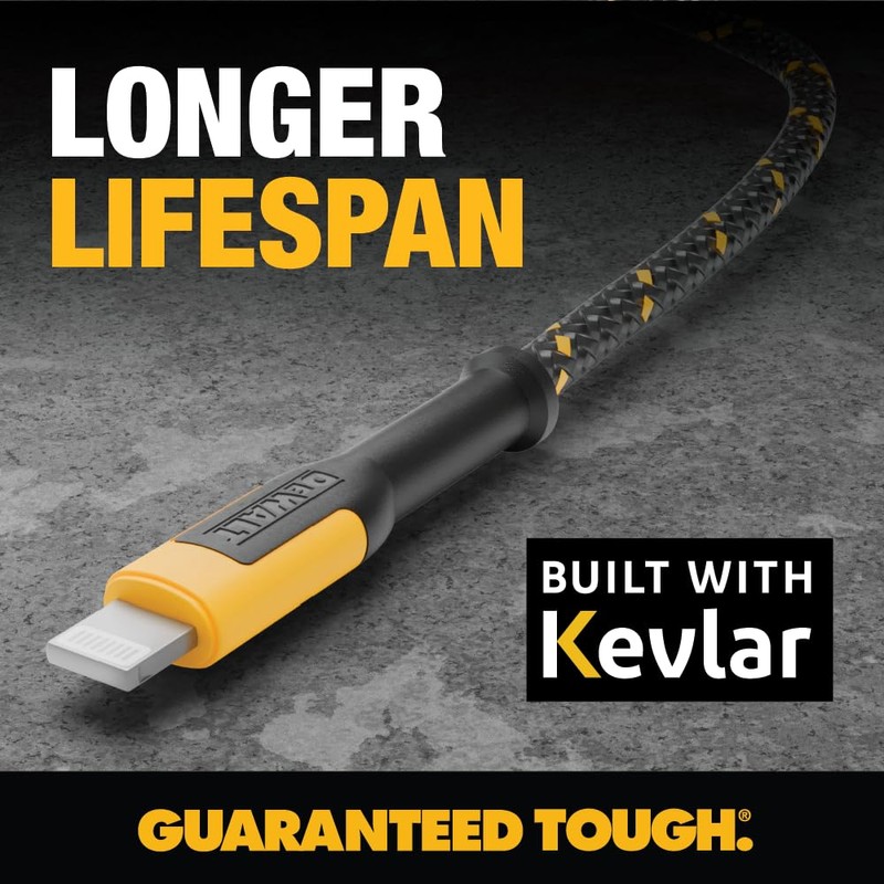 DEWALT Reinforced Braided Cable for Lightning, 10 feet, 3 feet,