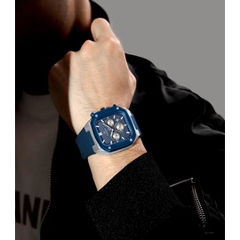 NAVIFORCE Mens Square Watches,Chronograph Analog Calendar Wrist Watch,Quartz Waterproof Watches for Men,Silicone Band