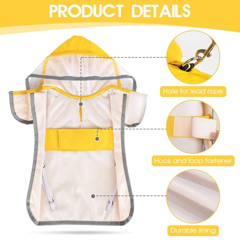 Pet Raincoat Water Proof Reflective Adjustable Hooded Dog Rain Jacket