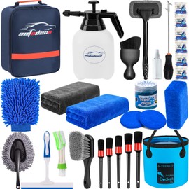 AUTODECO 29Pcs Car Detailing Kit Wash Cleaning Kits with Pump Foam Sprayer Collapsible Bucket Wash Brush Large Wash Mitt Towels Complete Interior Exterior Car Detailing Supply Set Blue