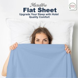 Rohi Microfibre Super King Flat Sheet Sky Blue – Comfy Soft & Breathable Flat Bed Sheet – Anti Allergy & Durable Top Sheets for Hotels, Bedroom & Guest Room Easy Care Layer Sheet (Sky Blue, 255x290cm)