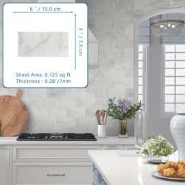 SUNWINGS 40-Sheet Subway Peel and Stick Mosaic Natural Stone Self Adhesive Tiles, 6" x 3" Honed Stick on Backsplash for Kitchen Bathroom Fireplace Vanity, Carrara White