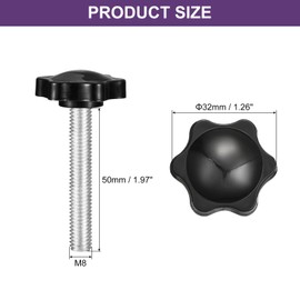 sourcing map 8Pcs Clamping Screw Knob, M8 x 50mm Hex Shaped Star Knob Plastic Grips Hand Tightening Screw Handle for Umbrella Base Mechanical Furniture, 32mm Dia