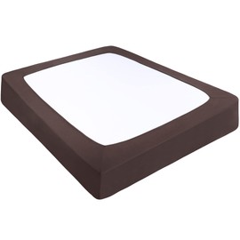 PiccoCasa Box Spring Cover Stretchy Fabric Wrap Around 4 Sides Bed Skirt Wrinkle Free for Home, Elastic Mattress Cover Fits Mattress up to 14" Brown King