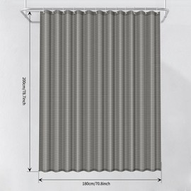 LUKDUNG Waffle Shower Curtain, 180 x 200 cm, Waffle Shower Curtain, Washable Textile, Polyester Fabric Shower Curtain with 12 Shower Curtain Rings, Grey