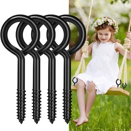 Dpyrrhic 4PCS Eye Hooks Screw, 5 Inch Black Eye Hooks Screw Self Tapping Eye, Heavy Duty Eye Bolt for Wood Securing Cables Wire, Hanging for Indoor & Outdoor Use