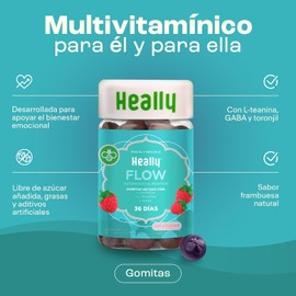Gomitas Sin Azúcar Con L-Teanina Con Toronjil, Lavanda y GABA HEALLY 72 Gomitas, Stress Free, Sabor Frambuesa, 100% Natural, Vegano, Sin Gluten