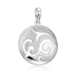 Materia Women's Necklace Pendant Round 925 Silver Pendant Ornaments with Chain Matt + Rhodium Plated in Jewellery Box, Dimensions:, Cubic Zirconia
