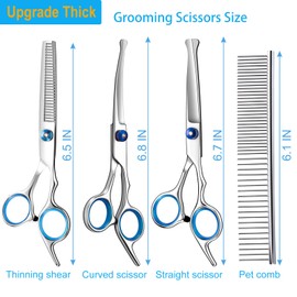 5 in 1 Upgraded Thicken Dog Grooming Scissors, Professional Dog Scissors for Grooming with Safety Round Tips, Lengnoyp Stainless Steel Thinning Shears, Pet Cat Shears for Grooming Kit
