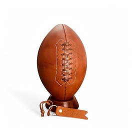 Geoffrey I Heritage Cow Leather Tan Football with Wooden Base