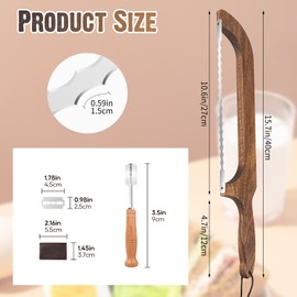 Wooden Bread Bow Knife for Homemade Bread,15.7in Serrated Sourdough Knife Slicer, Double Serrated Bread Knife for Bread,Bagels,Fruits, Baguettes for Left and Right Hand Use(12pcs)