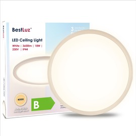 BestLuz LED Ceiling Light, 200 lm/w 18 W, 3600 lm, 4000 K, LED Ceiling Light, Flat LED Panel for Bedroom, Kitchen, Hallway, Bathroom, Living Room, Taupe, Ultra Thin
