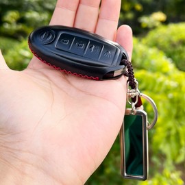 Cadtealir Italian Leather Key Fob Cover Case compatible with Nissan 350Z 370Z ltima Maxima Rogue Armada Titan Versa (4 buttons Red Stitch)
