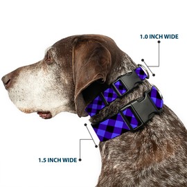 Buckle-Down PC-W30431-WL Diagonal Buffalo Plaid Black/Blue Plastic Clip Collar, Wide Large/18-32"