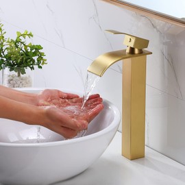 VESLA HOME Single Handle Matte Black Vessel Sink Faucet,Modern Waterfall Tall Bathroom Sink Vanity Faucet with Pop-up Drain