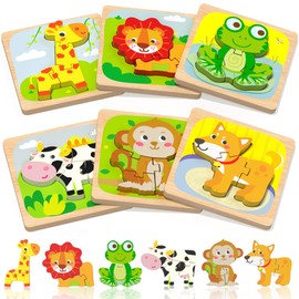 Benresive Wooden Toddler Puzzles, 6pcs Animal Montessori Toys for 1-3 Year Old Boys & Girls, Learning Educational Preschool Toys, Great Gifts for 1 2 3 Year Olds