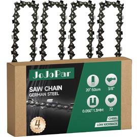 4 Pack 20 Inch Chainsaw Chain 3/8" Pitch .050" Gauge 72 Drive Links 20 Inch Replacement Low Kickback Saw Chains Compatible with Husqvarna 455 Rancher Poulan Stihl Makita and More E72 33RS72
