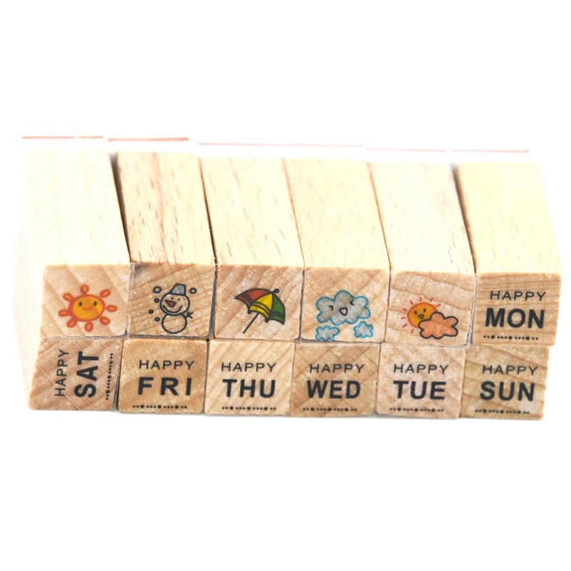 Youkwer 12 Pcs Mini Cute Wooden Rubber Stamps DIY Diary