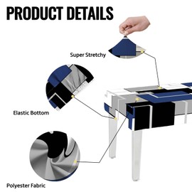 MCALK Navy Blue Stretch Dining Bench Cover, Washable Geometric Bench Seat Protector Cover,Anti-Dust Removable Black Bench Slipcover for Kitchen, Living Room, Bedroom