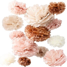 Vidal Crafts 20 Pcs Party Tissue Paper Pom Poms Set - Blush Pink Tissue Paper Flowers Decorations, Boho Birthday Party, Bachelorette, Bridal Shower Decorations, Wedding, Baby Shower Decor, 6" to 14"