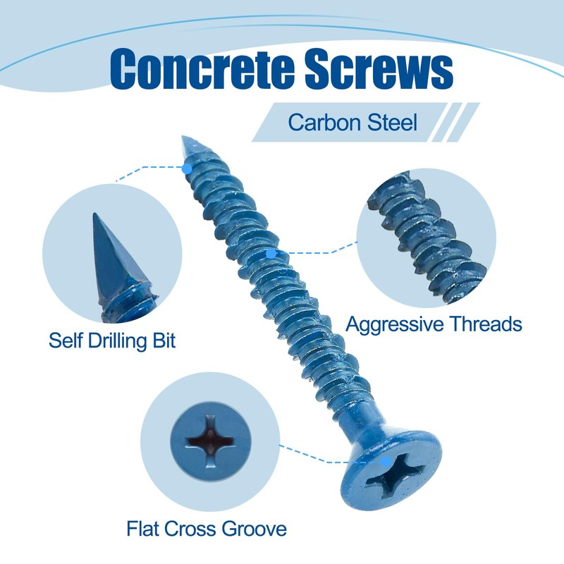ANCHOREASE 3/16″×1-1/4″ (200Pcs) Flat Head Concrete Screw Anchor, Blue Screw,