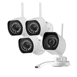Zmodo 1080p Full HD Outdoor Wireless Security Camera System, 4 Pack Smart Home Indoor Outdoor WiFi IP Cameras with Night Vision, Plug-In, Compatible with Alexa