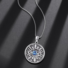 YEESIA - Collar con colgante de plata de ley 925 para mujer, diseño de mal de ojo, para hombres, con dije de ojo todo lo visto, regalo de cumpleaños y Navidad, Plata esterlina, Circonia cúbica
