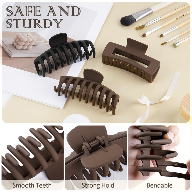 TOCESS Silicone Flexible Claw Clip: 3 Pack Bendable Matte Large