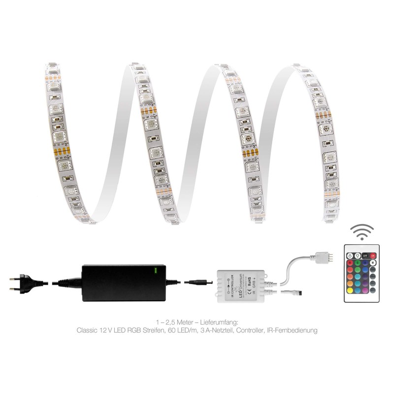 2.5 Metre RGB LED Strip Set (60 LED/m, IP20) with
