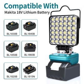 Upgraded Work Light for Makita 18V Battery,72W 6800LM Portable Cordless Floodlight with USB&Type C Fast Charging Port for Makita Tools,LED Spotlight for Camping,Fishing,Workshop(No Battery)