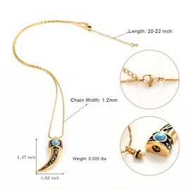 constantlife Retro Wolf Teeth Cremation Necklace for Ashes Stainless Steel Pendant Memorial Urn Jewelry Ashes holder (Golden)