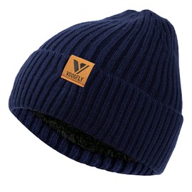 Vgogfly Forro Hombres Beanie Slouchy Knit Skull Cap Warm Stocking Sombreros Chicos Mujeres Rayas Invierno Beanie Sombrero Azul, azul marino (Navy02), Talla única