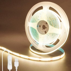 Clearhill 5V USB COB LED Strip Lights with Switch,6.56FT/2M,Natural White 4000K,320LEDs/M,8mm Width,Not Waterproof IP20,1M USB Cable,for DIY Home Indoor Decoration