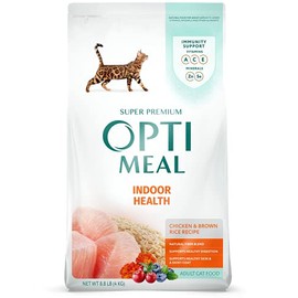 Optimeal Indoor Cat Food Dry - Chicken & Brown Rice Healthy Recipe Cat Dry Food for Adult Cats - Proudly Ukrainian