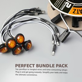 MADCATZ 20 Pcs 3/4" Mini Round Amber Side Marker Lights 3LED with Bullet Connector Plug + 2 Prong Wire Harness Roll, 20 Female Plugs - 6.5 inch Lead for Truck Trailer Pickup 12V DC