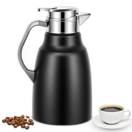 Esilihom 1.8L/61oz Thermal Coffee Jug,Double-Walled Vacuum Carafe Jug, Stainless Steel Coffee Pot, Insulated Teapot with Press Button Top, Warm & Cold Retention for Tea, Water, Drink (Black)