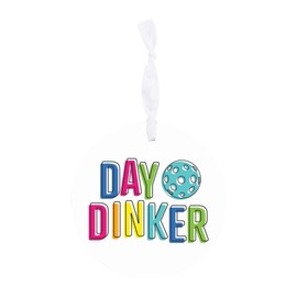 Neon Pickleball Day Dinker White, Joyride Home Decor, Ornament, 4 Inch Wooden, Round Ornament with White Ribbon, Christmas Decor, Gift Tag, Artist Designed.