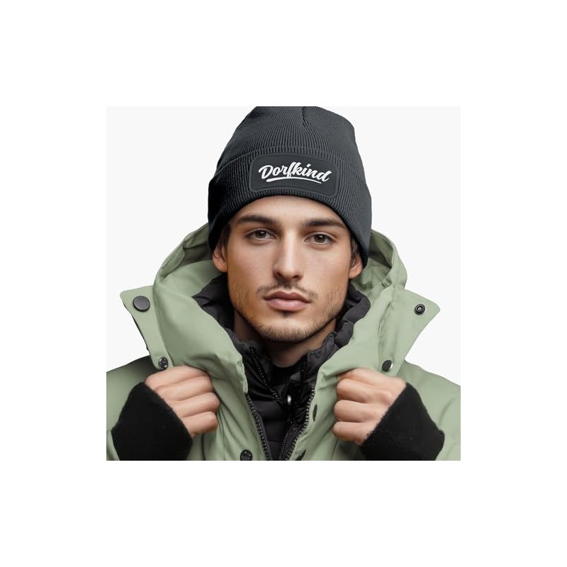MoonWorks® Men's Beanie with Patch Dorfkind Knitted Hat with Saying