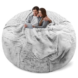 YudouTech (No Filler Bean Bag Chair Cover Without Filler,Big Round Soft Fluffy PV Velvet Washable Bean Bag Lazy Sofa Bed Cover for Adults,Living Room Bedroom Furniture Outside,5ft Snow Grey