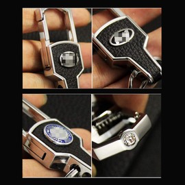 [HisAuto] Genuine Leather Car Logo Key Chain with Top Diamond, Stainless Steel Keychain for Key Ring Accessories (Mazda), Mazda