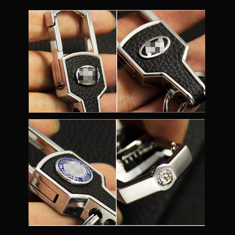 [HisAuto] Genuine Leather Car Logo Key Chain with Top Diamond,