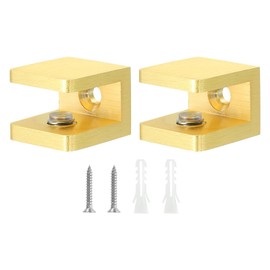 QUARKZMAN Glass Shelf Clamp, 2 Pieces Copper Gold Adjustable Glass Clip Bracket for 8-10mm Thick Glass, Fixing Bracket for Fixed Panel U Clamp