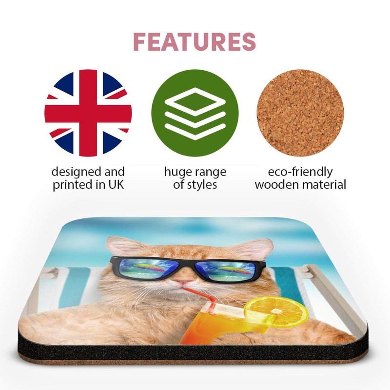 Great Single Coaster Square - Funny Ginger Cat Sunbathing |Glossy