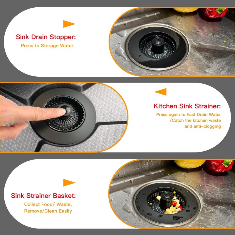 3 in 1 Kitchen Sink Drain Strainer, Universal Sink Drain