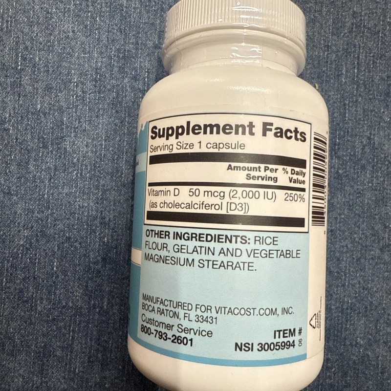 Vitacost Vitamin D3 50 mcg (2000 IU) 300 Capsules