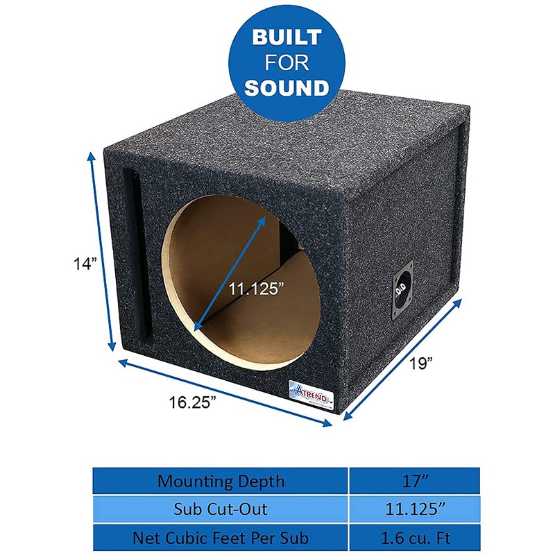 Atrend 12SQV 12” Single Vented Subwoofer/Speaker Enclosure Made in USA,
