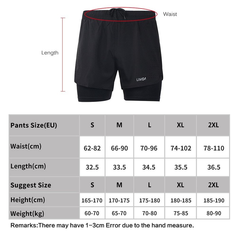 Lixada Men's 2 in 1 Running Shorts Quick Dry Breathable
